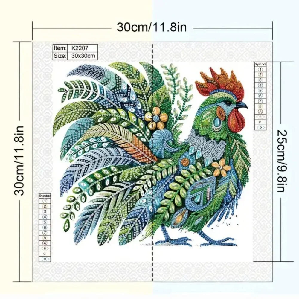 Completed Diamond Art Picture Rooster Size 9.8